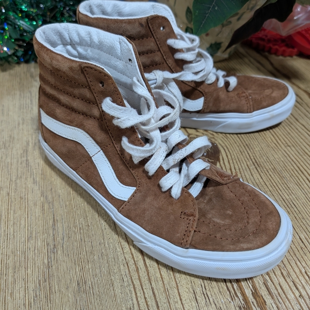 Vans Brown and White High-Top Sneakers Size 6.5 Vintage Inspired